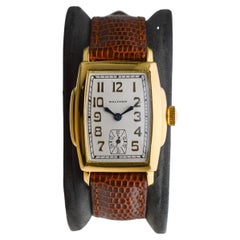 Vintage Waltham Yellow Gold Filled Art Deco Tonneau Shaped Watch Original Dial 1920's