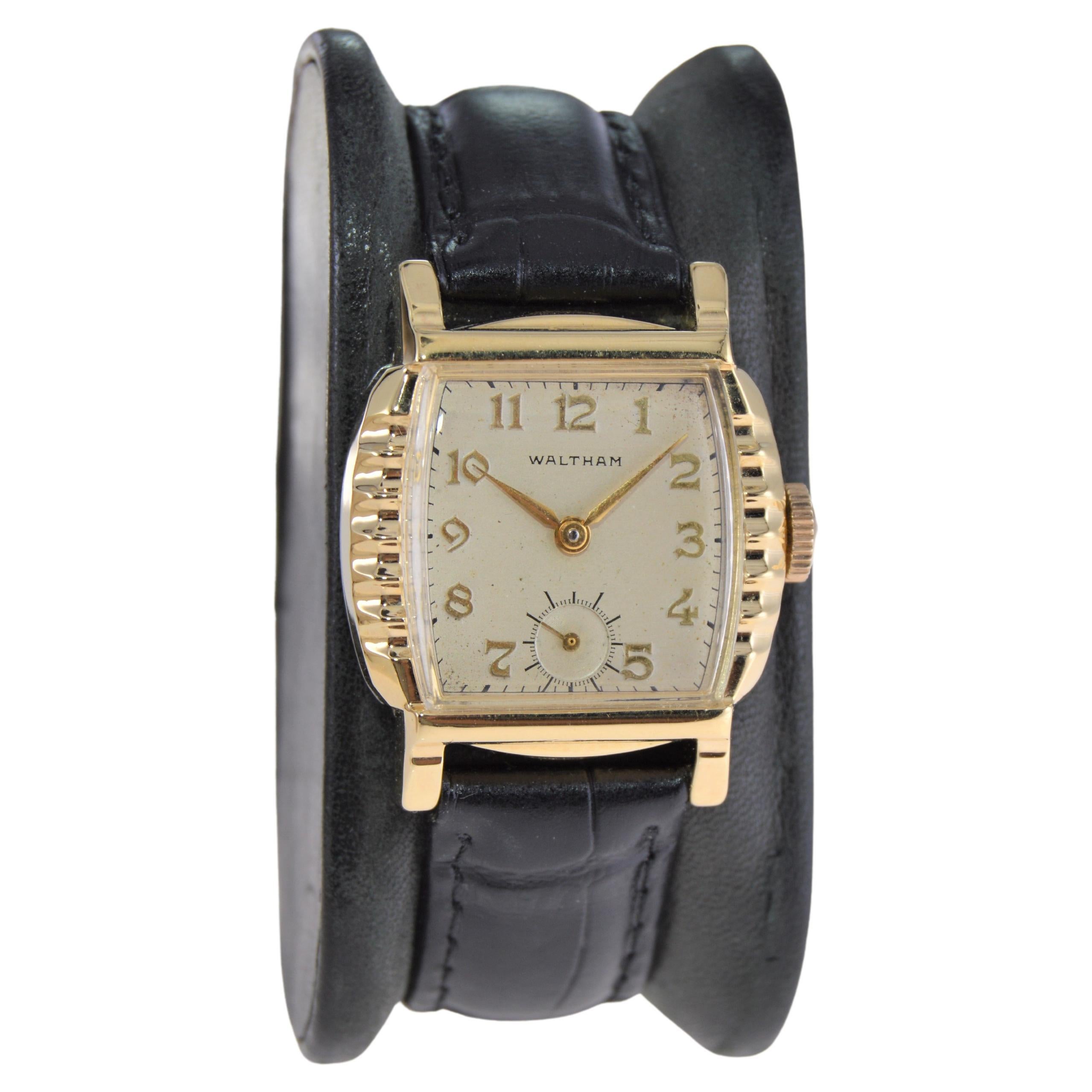 Waltham Yellow Gold Filled Art Deco Tortue Shaped Watch, Circa 1940's For Sale
