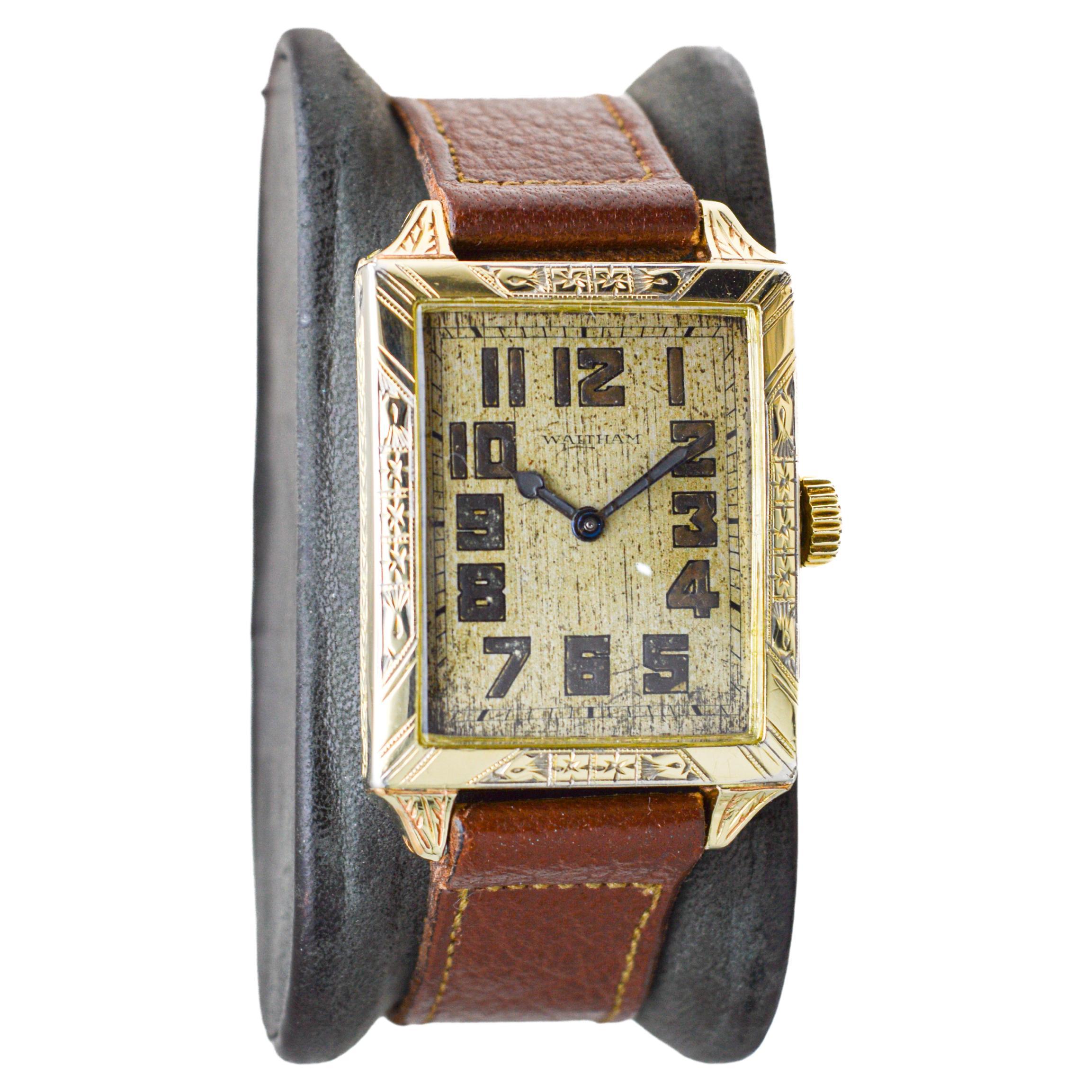 FACTORY / HOUSE: Waltham Watch Company
STYLE / REFERENCE: Art Deco / Tank Style 
METAL / MATERIAL: Yellow Gold-Filled
CIRCA / YEAR: 1926
DIMENSIONS / SIZE: Length 41mm X Width 27mm
MOVEMENT / CALIBER: Manual Winding / 7 Jewels / Caliber 2-ot
DIAL /