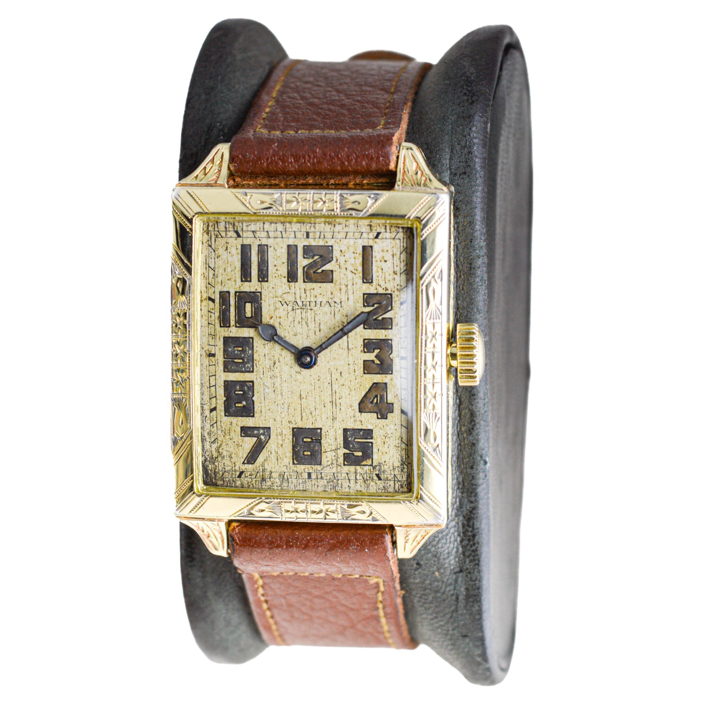 Women's or Men's Waltham Yellow Gold Filled Art Deco Watch with Original Dial from 1926 For Sale