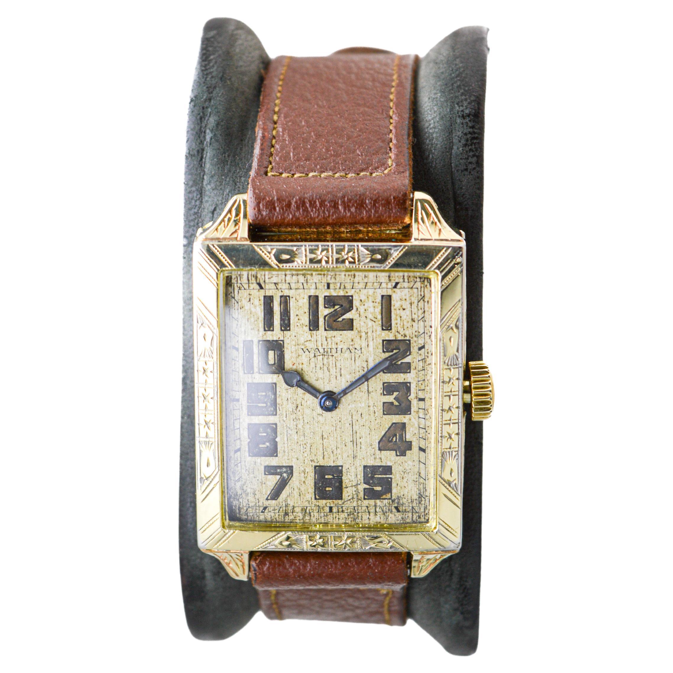 Waltham Yellow Gold Filled Art Deco Watch with Original Dial from 1926 For Sale