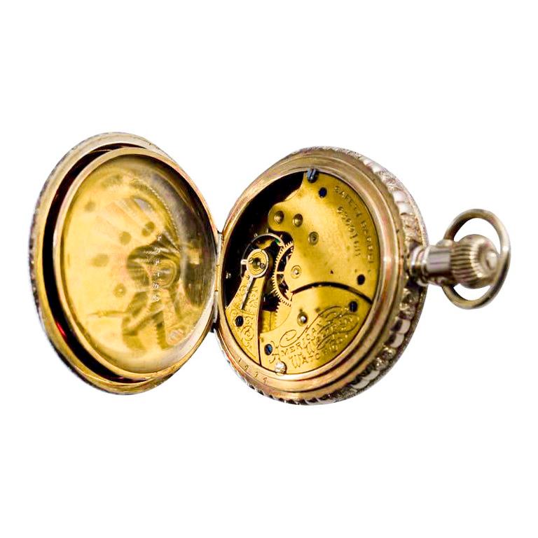 Waltham Yellow Gold Filled Art Nouveau Hunters Case Pocket Watch from, 1893 10