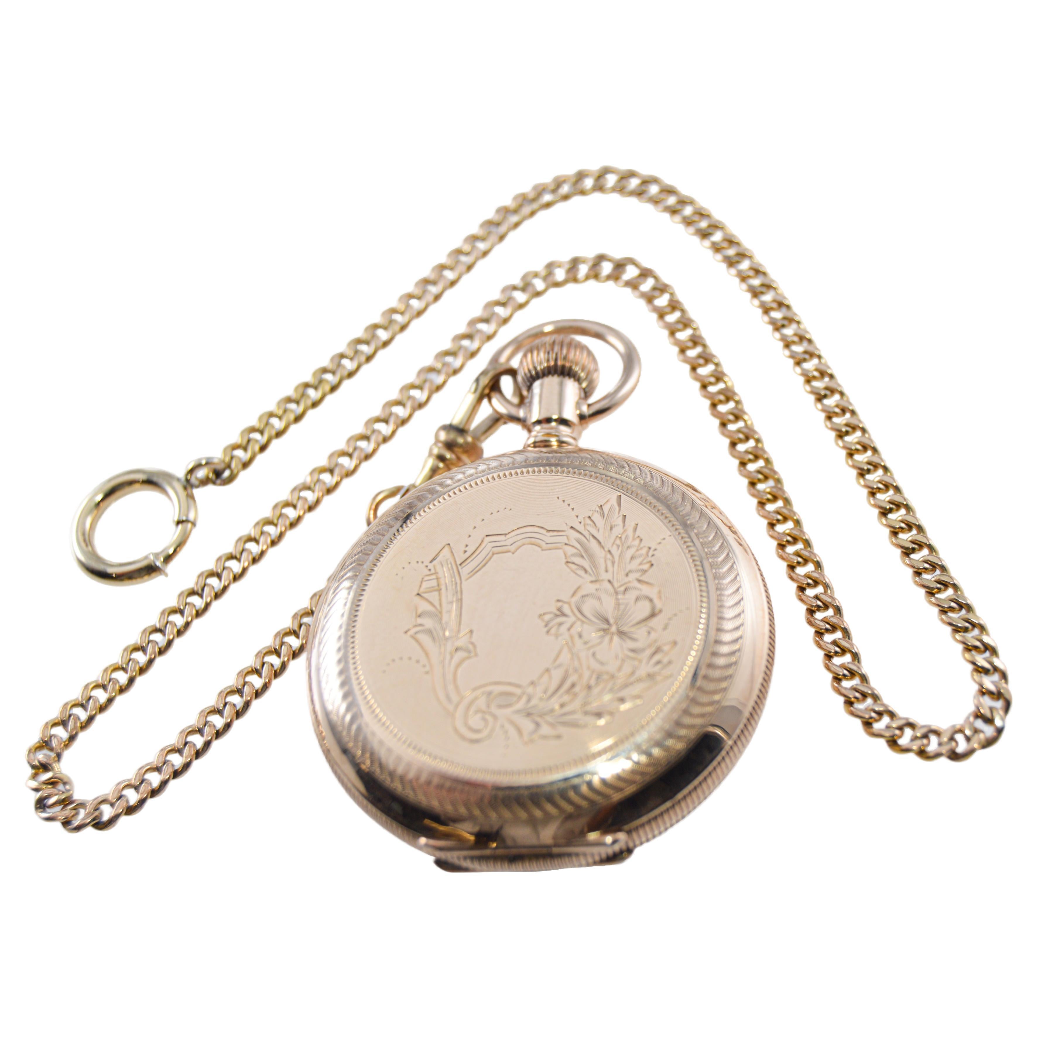 Waltham Yellow Gold Filled Art Nouveau Hunters Case Pocket Watch from, 1893 In Good Condition In Long Beach, CA