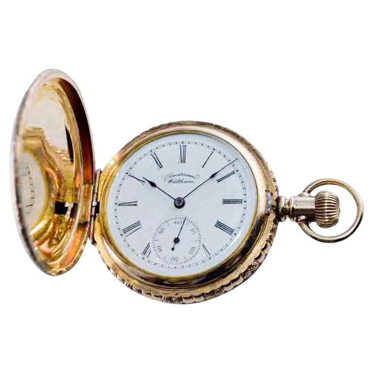 Women's or Men's Waltham Yellow Gold Filled Art Nouveau Hunters Case Pocket Watch from, 1893
