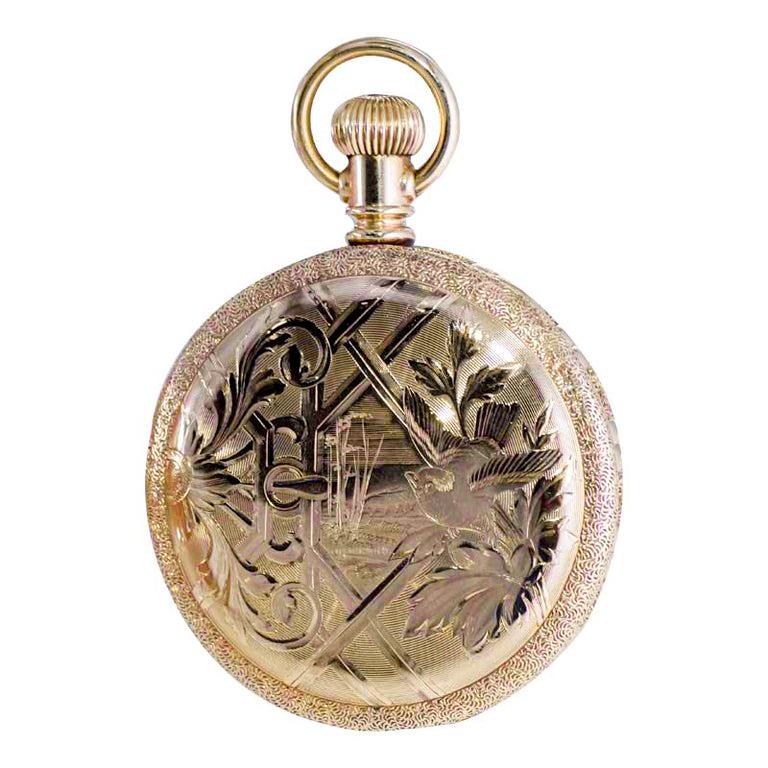 Waltham Yellow Gold Filled Art Nouveau Hunters Case Pocket Watch from, 1893 5
