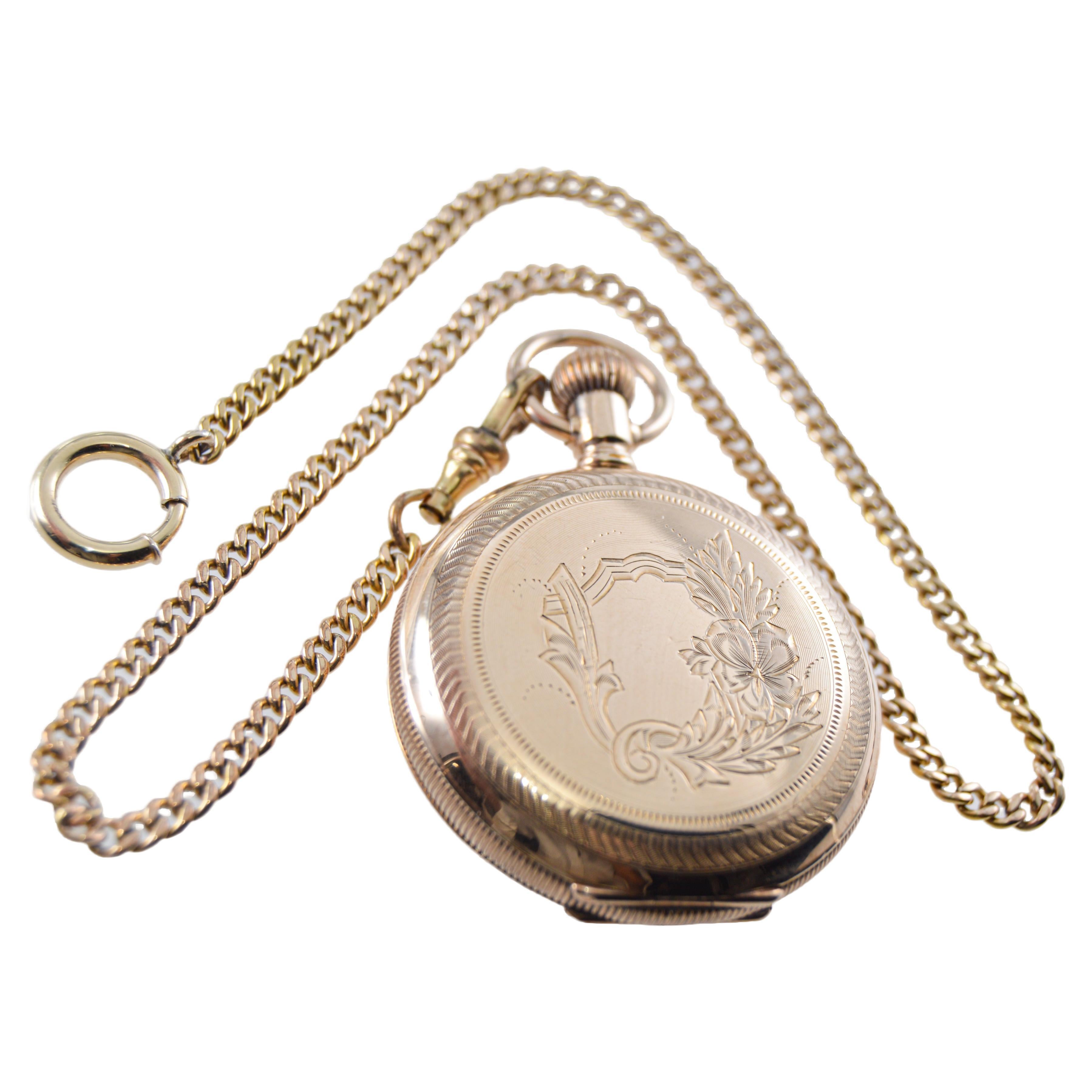 Waltham Yellow Gold Filled Art Nouveau Hunters Case Pocket Watch from, 1893