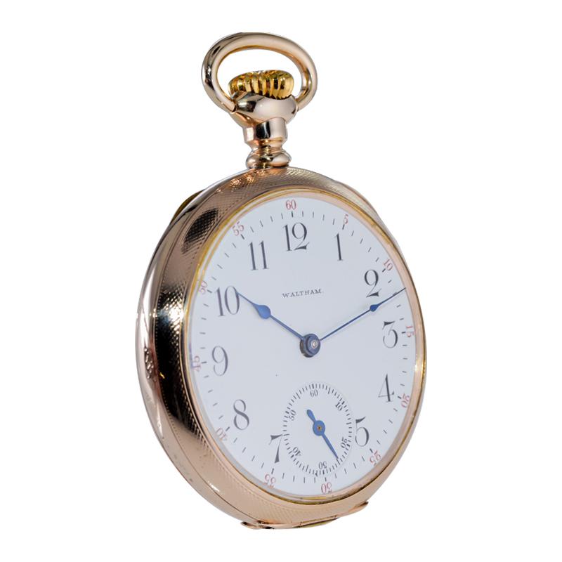Waltham Yellow Gold Filled Art Nouveau Open Faced Pocket Watch from, 1905 In Good Condition For Sale In Long Beach, CA