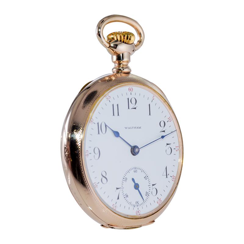 Women's or Men's Waltham Yellow Gold Filled Art Nouveau Open Faced Pocket Watch from, 1905 For Sale