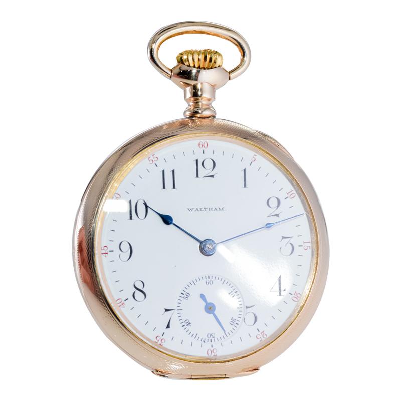 Waltham Yellow Gold Filled Art Nouveau Open Faced Pocket Watch from, 1905 For Sale 1