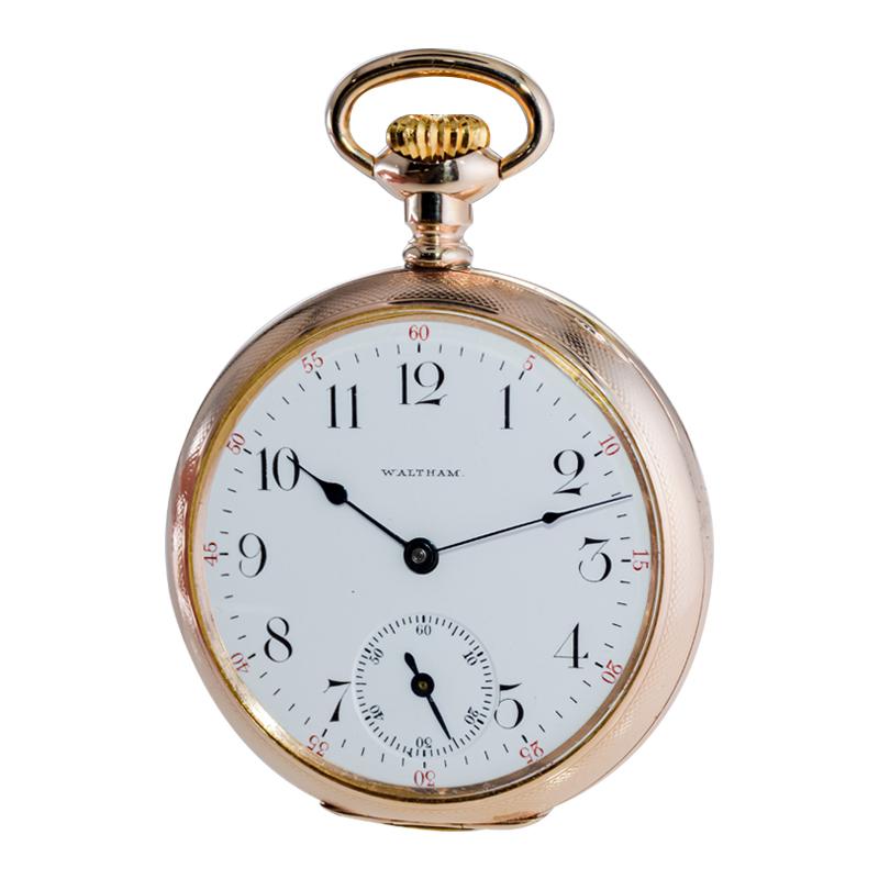 Waltham Yellow Gold Filled Art Nouveau Open Faced Pocket Watch from, 1905 For Sale 2
