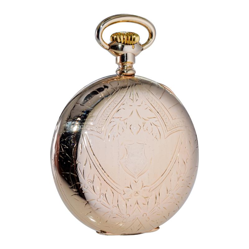 Waltham Yellow Gold Filled Art Nouveau Open Faced Pocket Watch from, 1905 For Sale 3