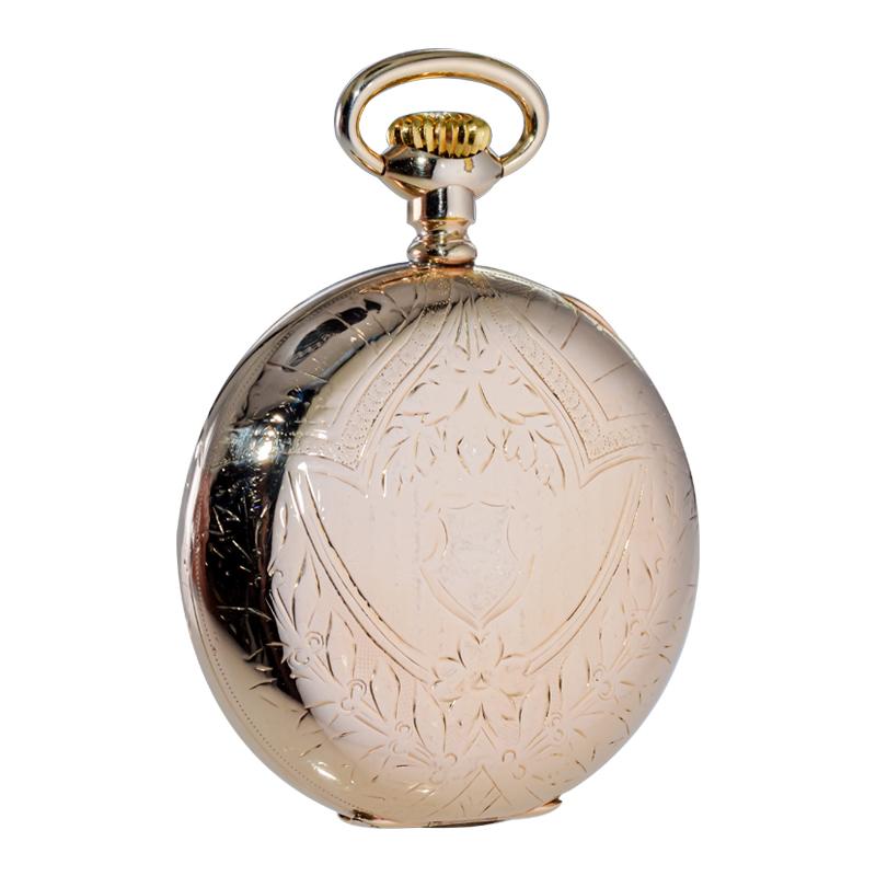 Waltham Gelbgold gefüllte, offene, facettierte Jugendstil-Taschenuhr von 1905 im Angebot 5