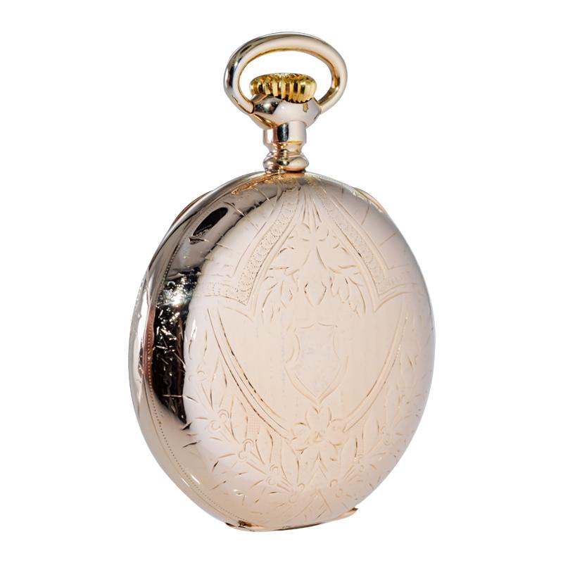 Waltham Yellow Gold Filled Art Nouveau Open Faced Pocket Watch from, 1905 For Sale 4