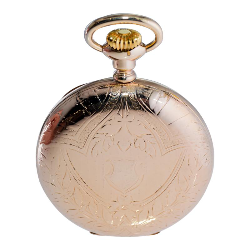 Waltham Yellow Gold Filled Art Nouveau Open Faced Pocket Watch from, 1905 5