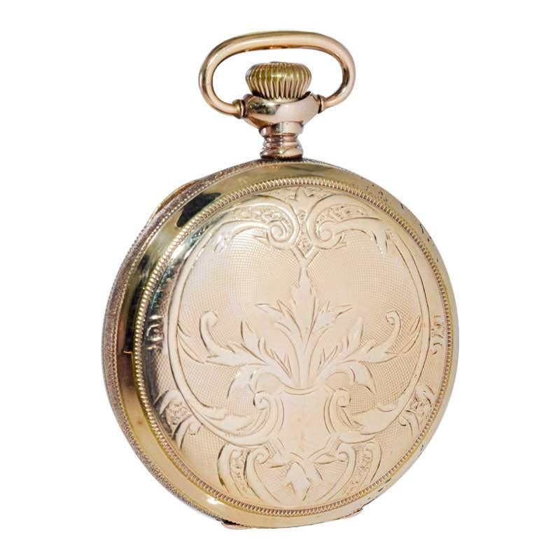Waltham Yellow Gold Filled Art Nouveau Hunters Case Pocket Watch from, 1906 In Excellent Condition In Long Beach, CA