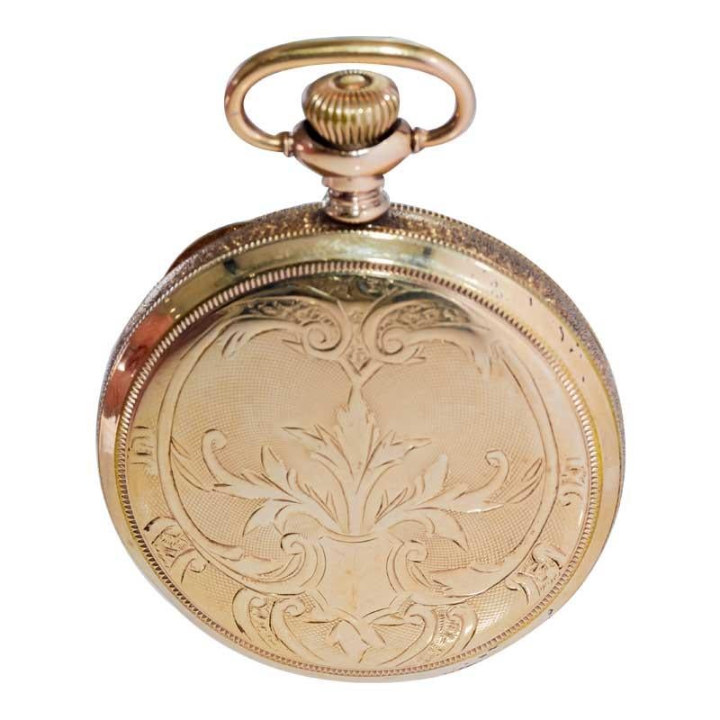 Women's or Men's Waltham Yellow Gold Filled Art Nouveau Hunters Case Pocket Watch from, 1906