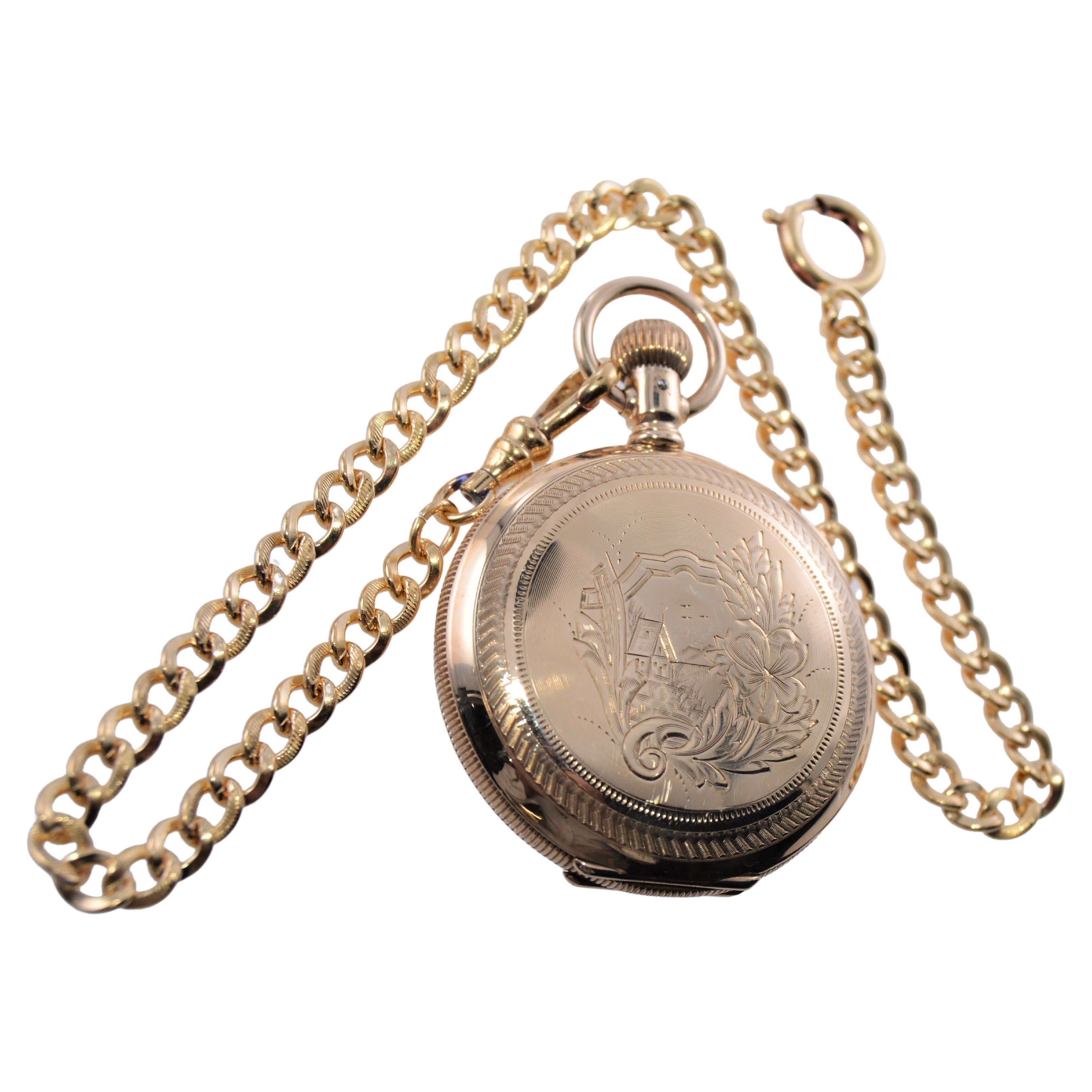 Waltham Yellow Gold Filled Art Nouveau Open Faced Pocket Watch from, 1905 For Sale