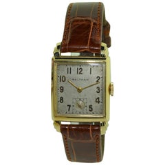 Waltham Yellow Gold Filled Deco Tank Style Watch with Original Patinated Dial