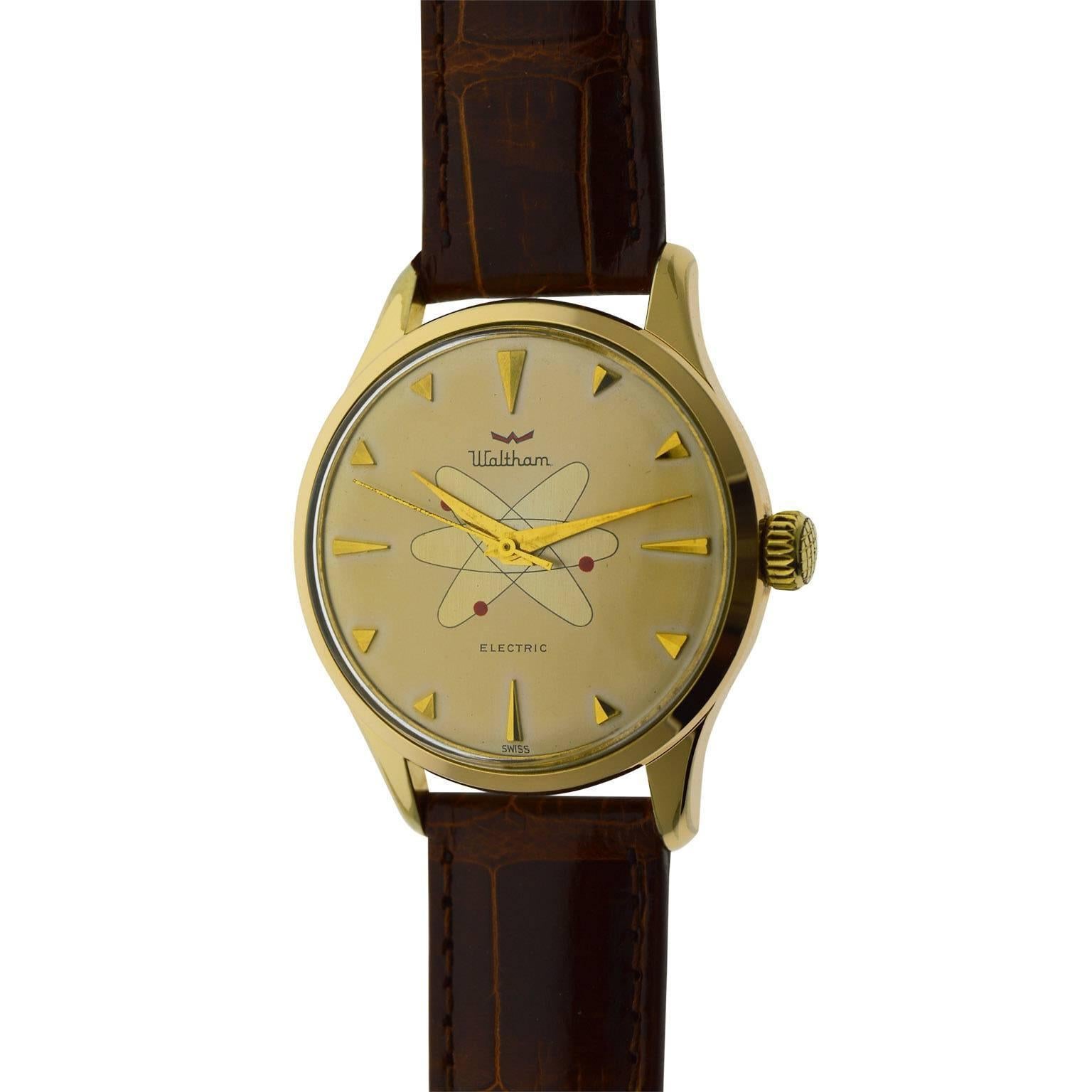 Waltham Yellow Gold Filled Mid Century Experimental Electromechanical Watch  In Excellent Condition In Long Beach, CA