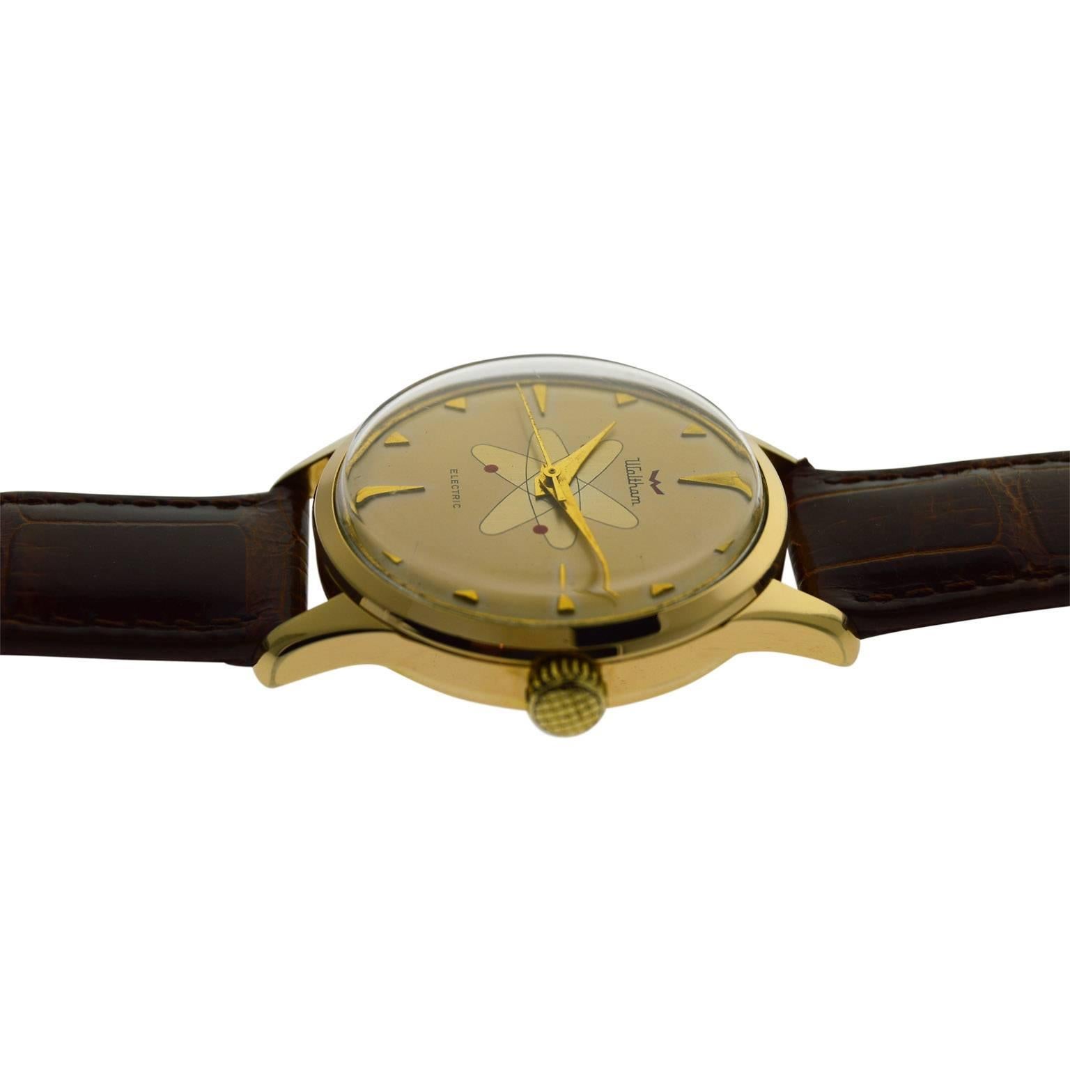 Women's or Men's Waltham Yellow Gold Filled Mid Century Experimental Electromechanical Watch 