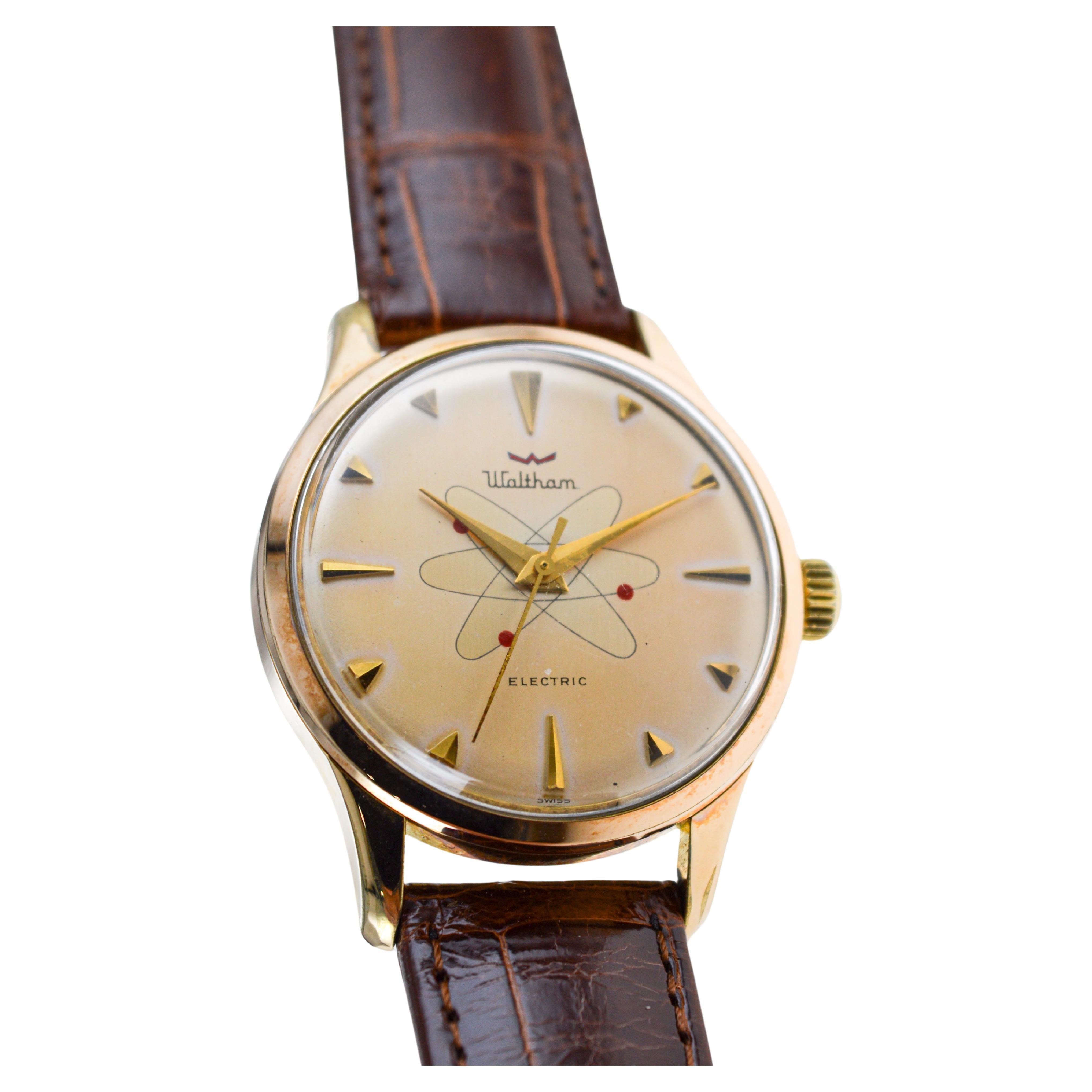 Women's or Men's Waltham Yellow Gold Filled Mid Century Experimental Electromechanical Watch For Sale
