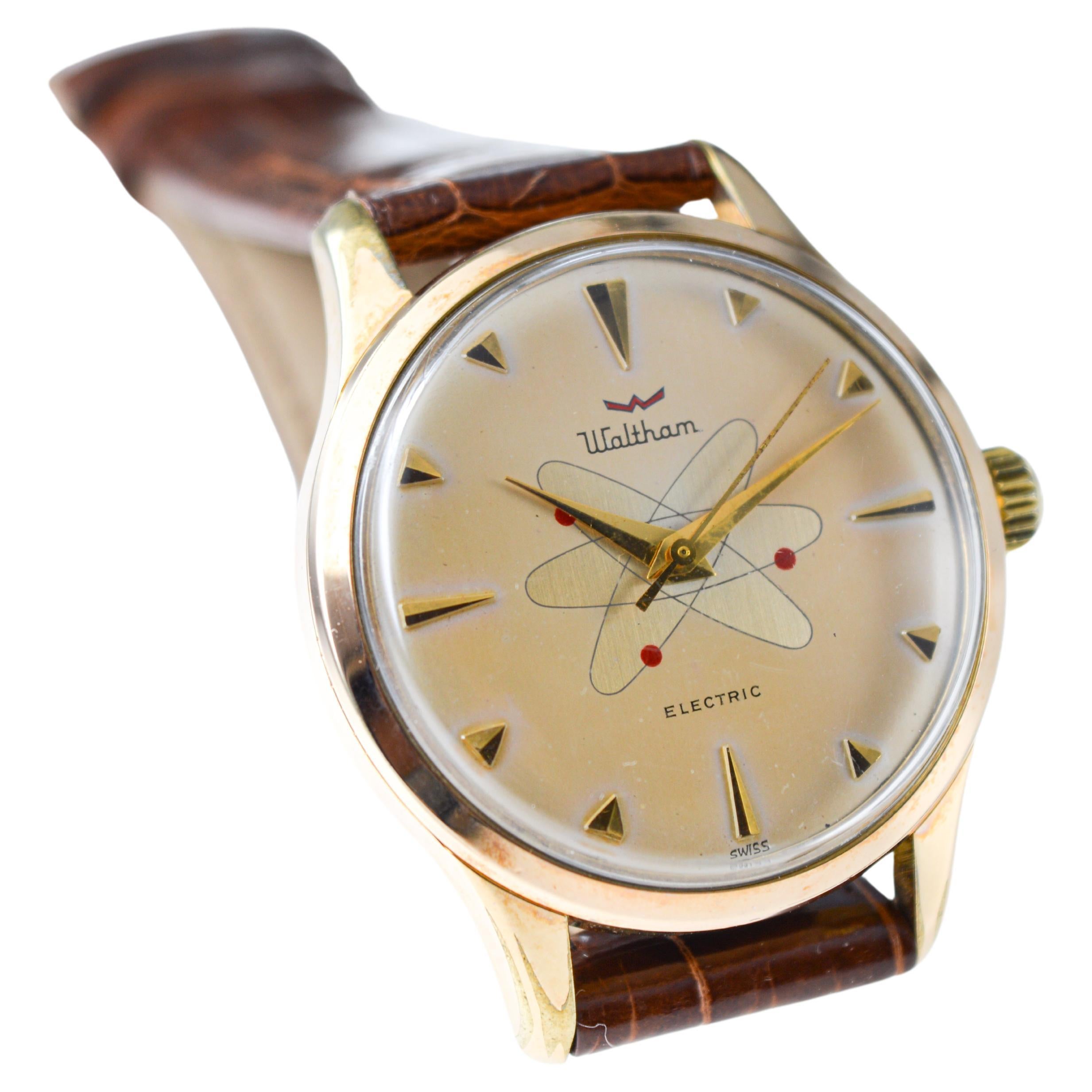 Waltham Yellow Gold Filled Mid Century Experimental Electromechanical Watch For Sale 1