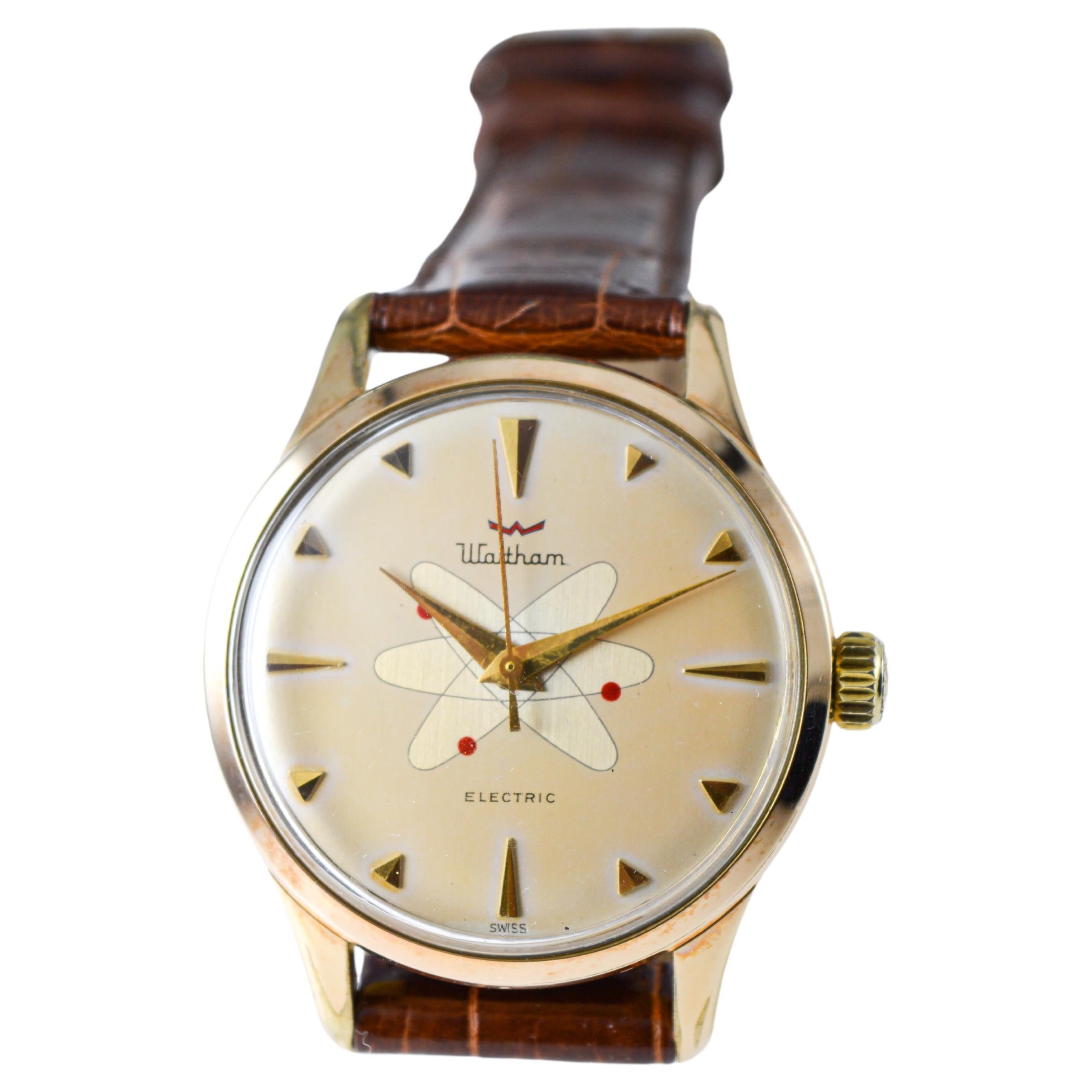 Waltham Yellow Gold Filled Mid Century Experimental Electromechanical Watch For Sale 4