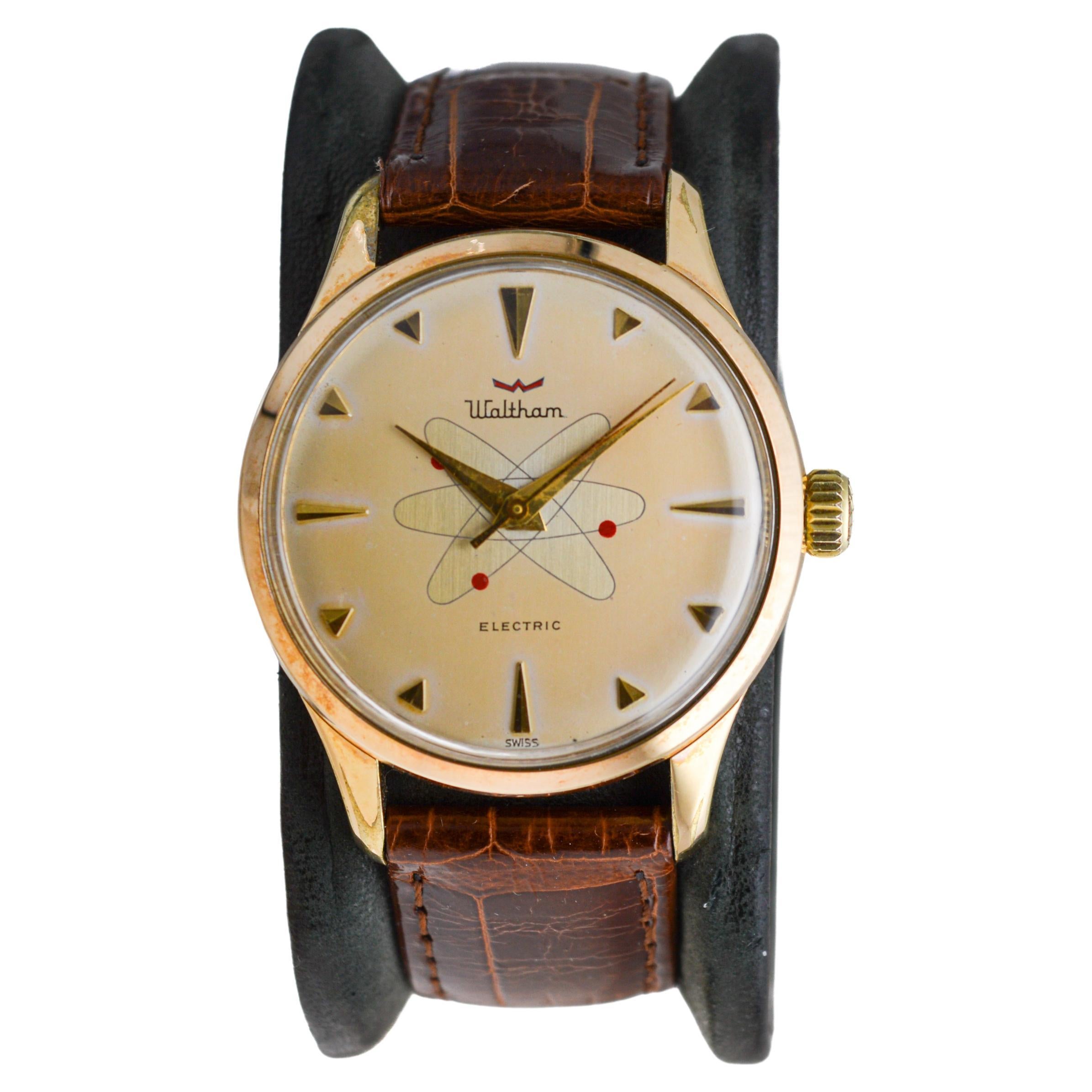 Waltham Yellow Gold Filled Mid Century Experimental Electromechanical Watch For Sale