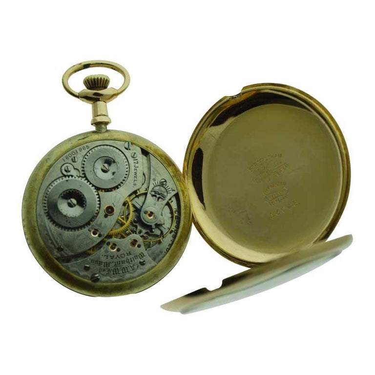 Waltham Yellow Gold Filled Open Case Pocket Watch Dated 1907 at 1stDibs