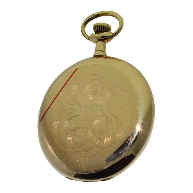 Waltham Yellow Gold Filled Open Case Pocket Watch Dated 1907 In Excellent Condition In Long Beach, CA