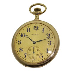 Montre de poche Waltham en or jaune à boîtier ouvert:: datée 1907