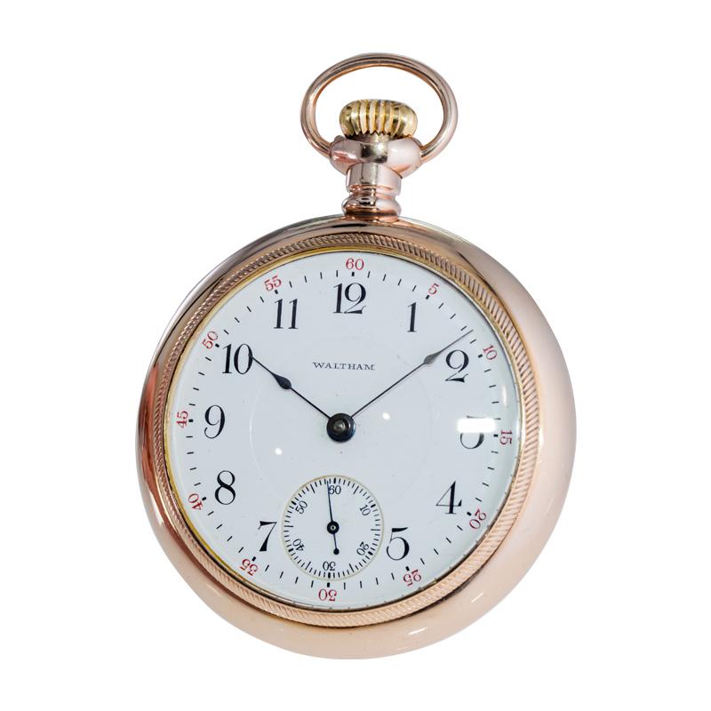 Women's or Men's Waltham Yellow Gold Filled Open Faced 18 Size Pocket Watch with Flawless Dial  For Sale