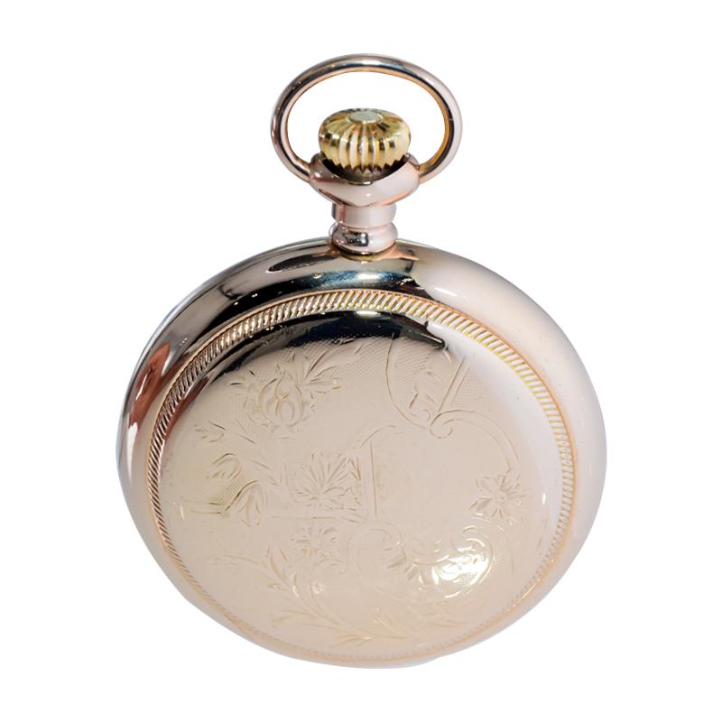 Waltham Yellow Gold Filled Open Faced 18 Size Pocket Watch with Flawless Dial  For Sale 2