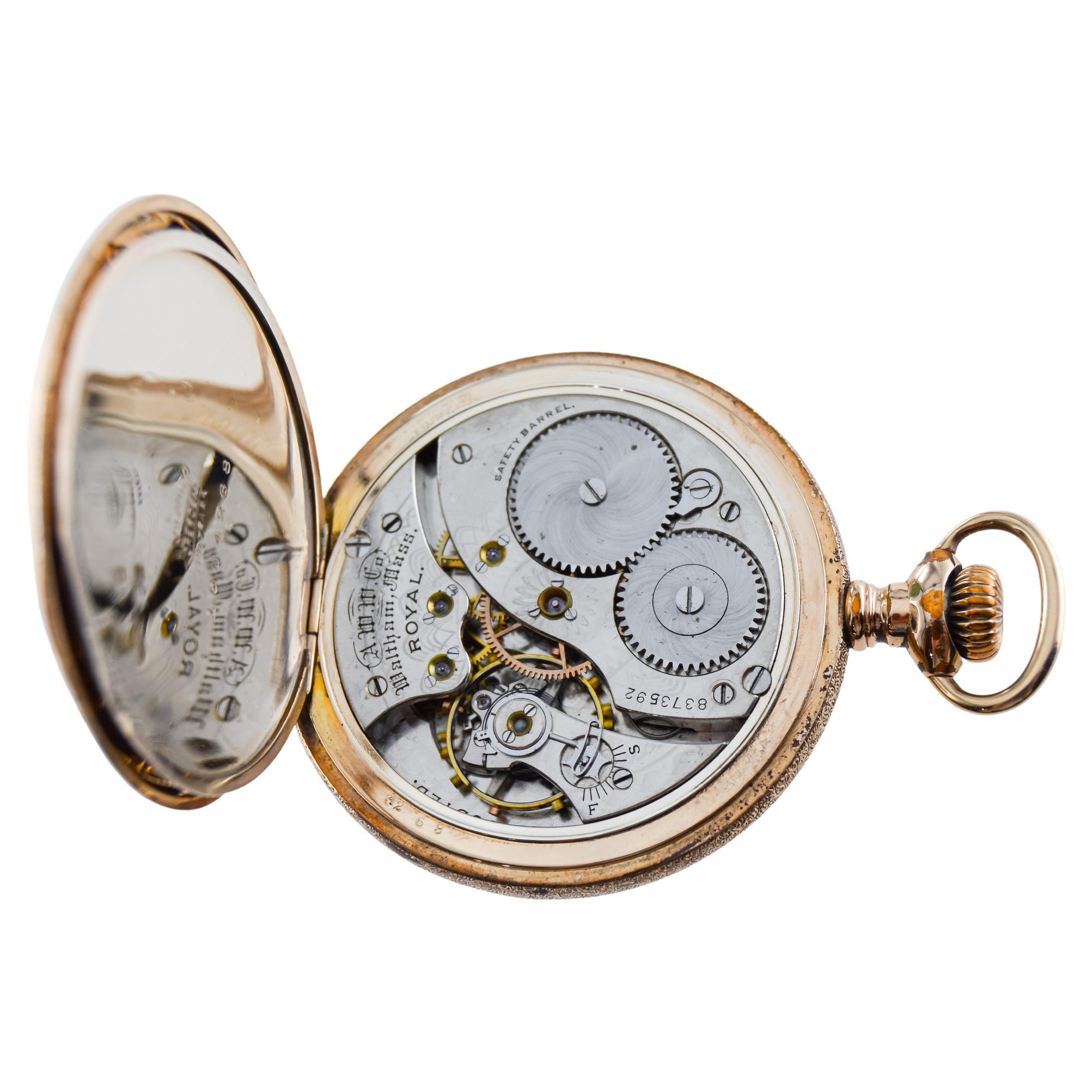 Waltham Yellow Gold Filled Open Faced Pocket Watch with Enamel Dial from 1897 For Sale 6