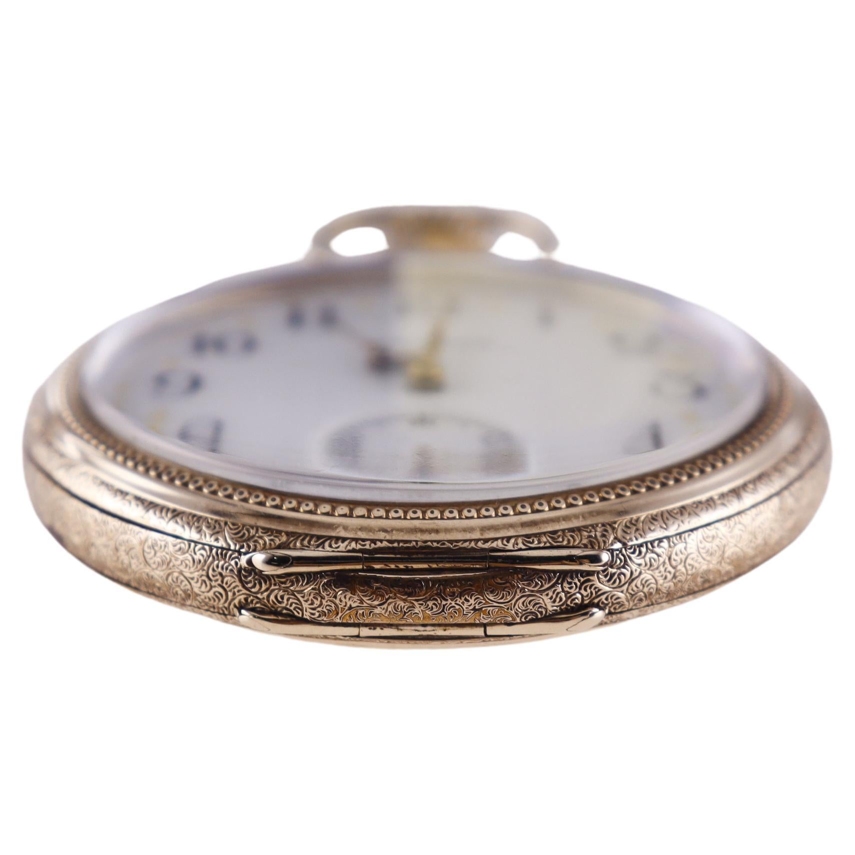Waltham Yellow Gold Filled Open Faced Pocket Watch with Enamel Dial from 1897 In Excellent Condition For Sale In Long Beach, CA