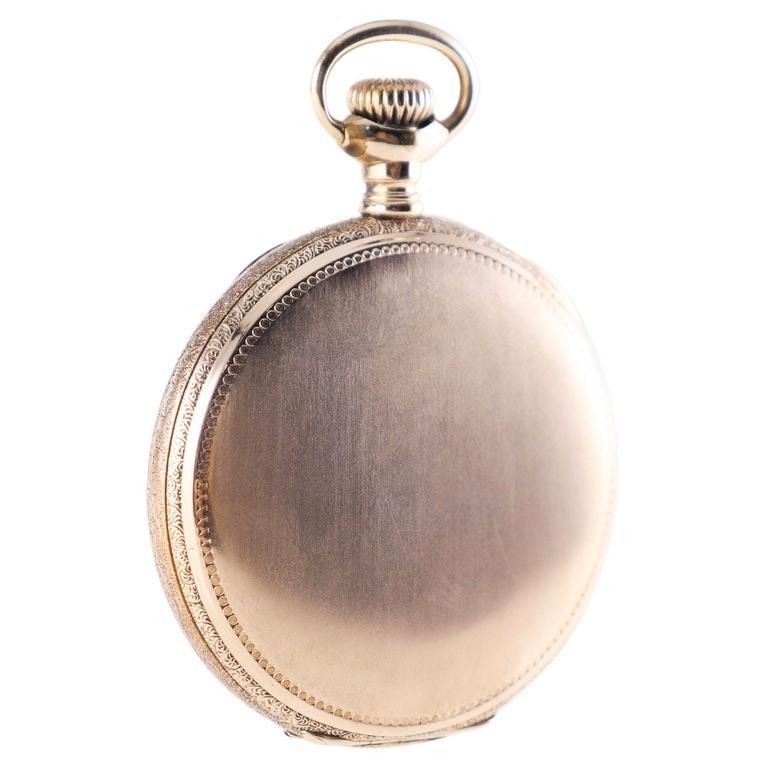 Men's Waltham Yellow Gold Filled Open Faced Pocket Watch with Enamel Dial from 1897 For Sale