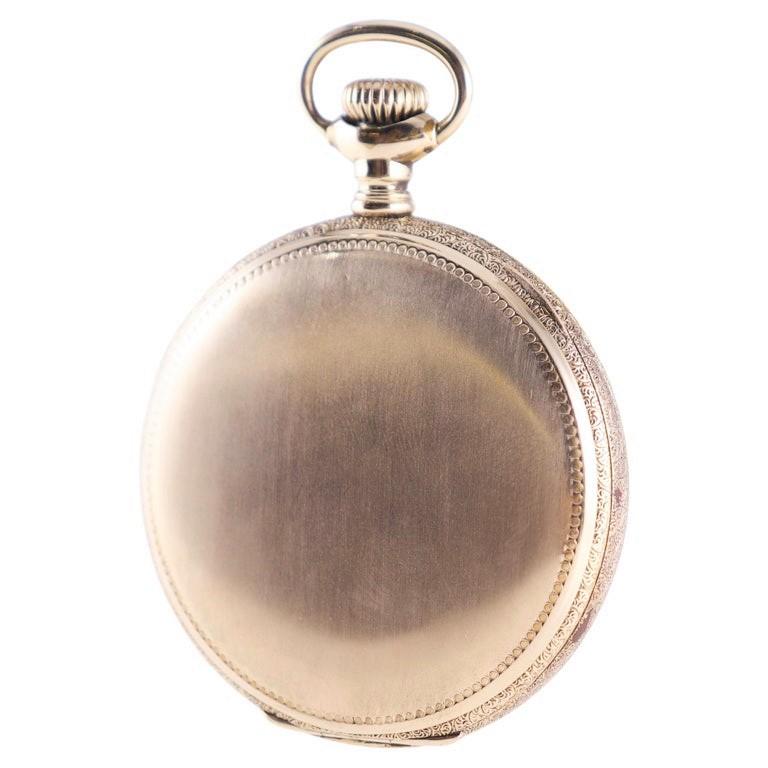 Waltham Yellow Gold Filled Open Faced Pocket Watch with Enamel Dial from 1897 For Sale 2