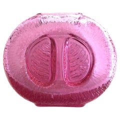 Walther Glass - RARE 1970s Vintage - Moulded Glass Vase Textured Rose Pink 
