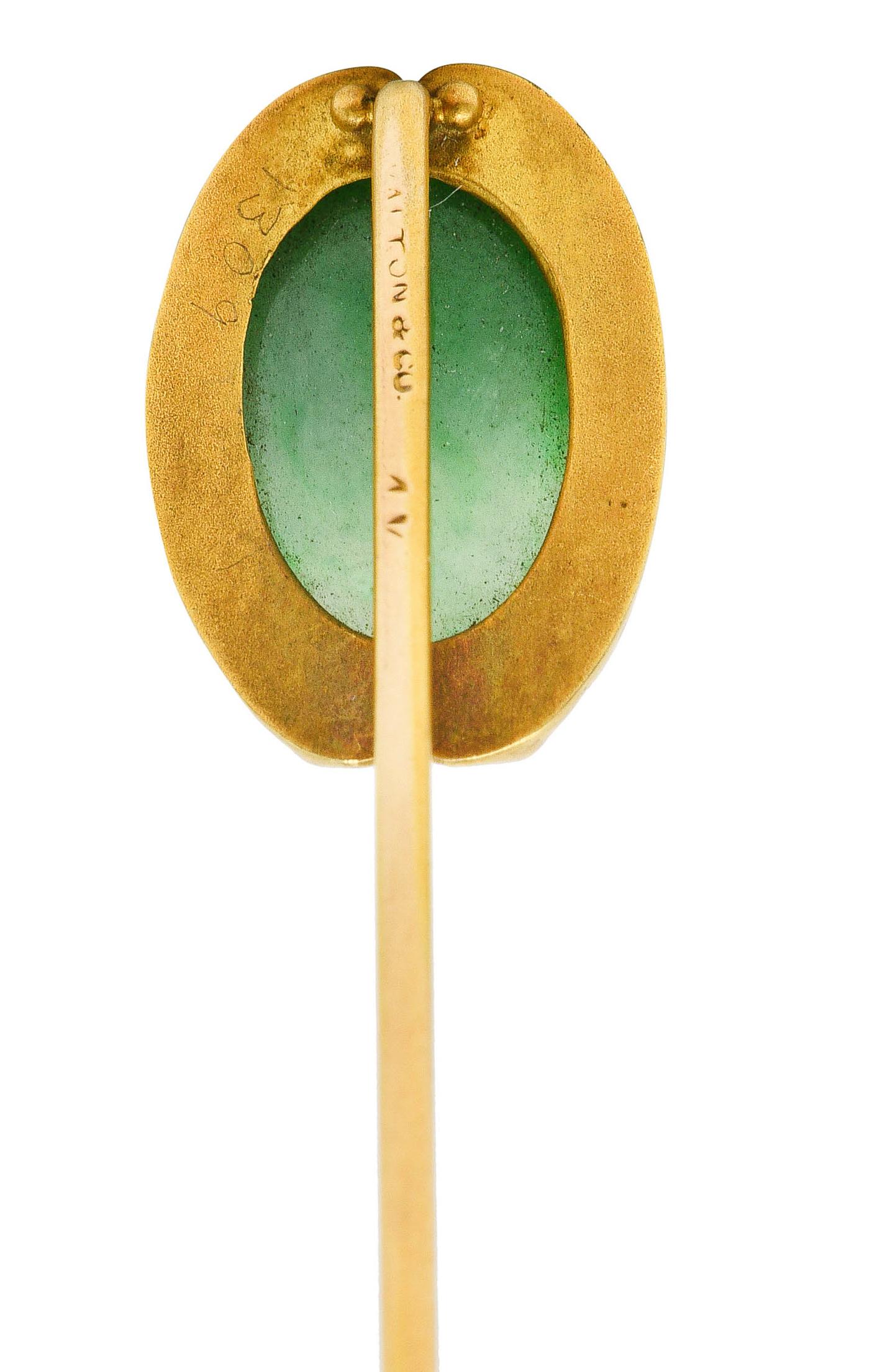Cabochon Walton & Co. Art Nouveau Jade 18 Karat Gold Stickpin