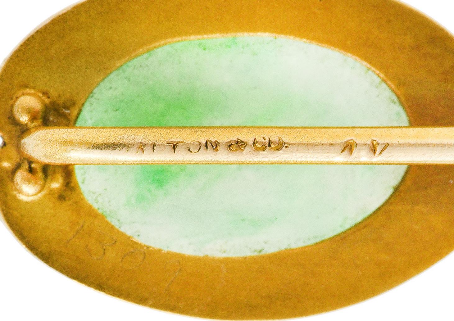 Walton & Co. Art Nouveau Jade 18 Karat Gold Stickpin In Excellent Condition In Philadelphia, PA
