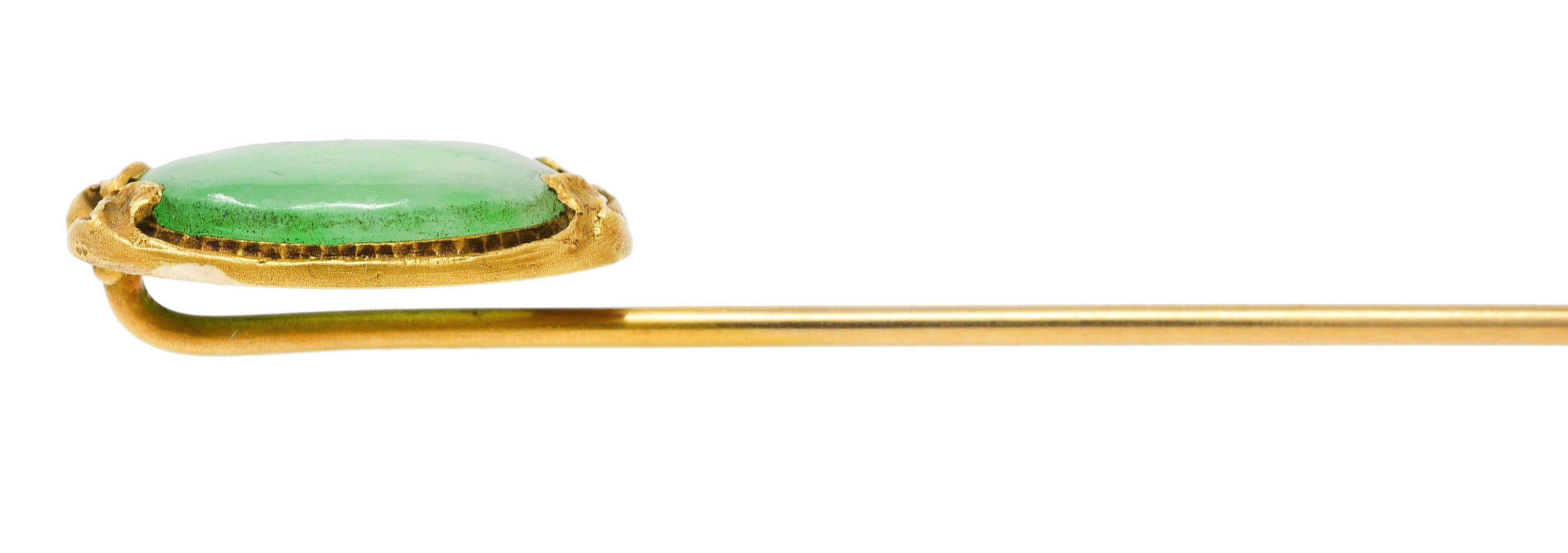 Women's or Men's Walton & Co. Art Nouveau Jade 18 Karat Gold Stickpin