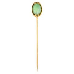 Walton & Co. Art Nouveau Jade 18 Karat Gold Stickpin