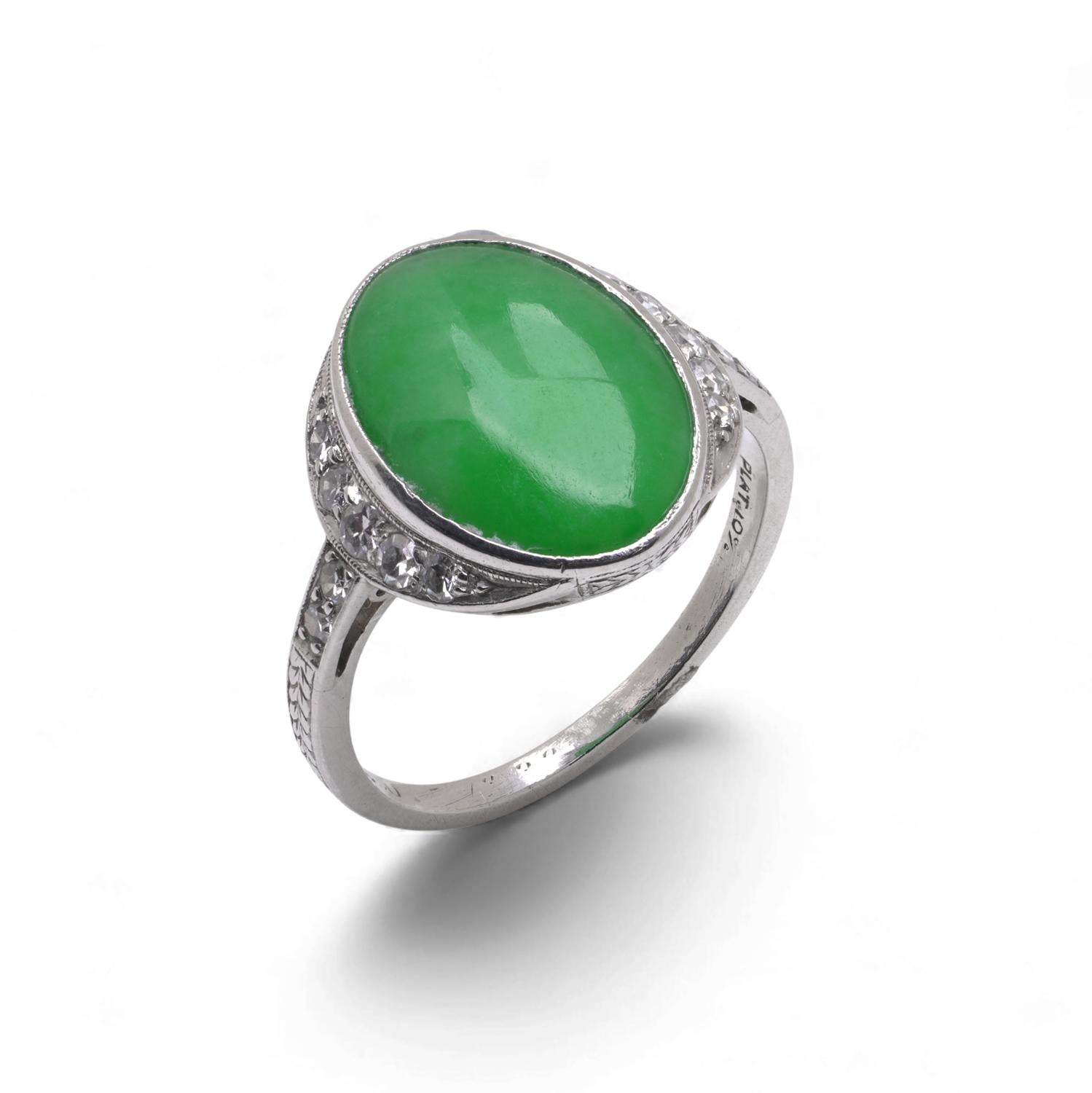 Walton & Co Art Nouveau Jade & Diamond Ring For Sale 1