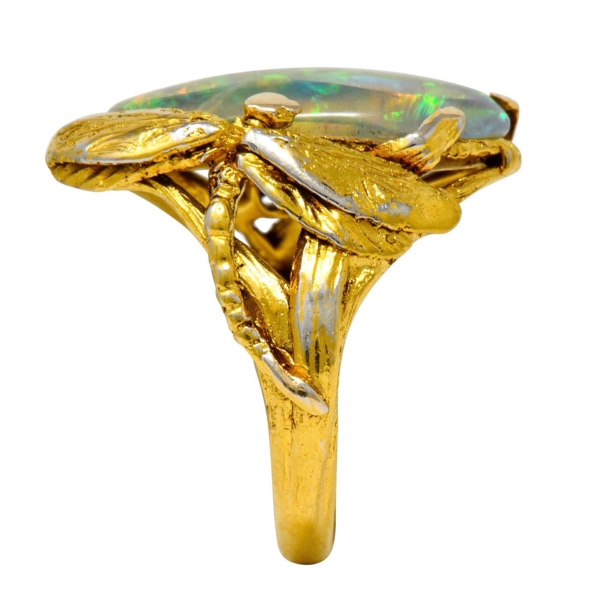 Walton & Co. Arts & Crafts Opal 14 Karat Gold Dragonfly Ring 2