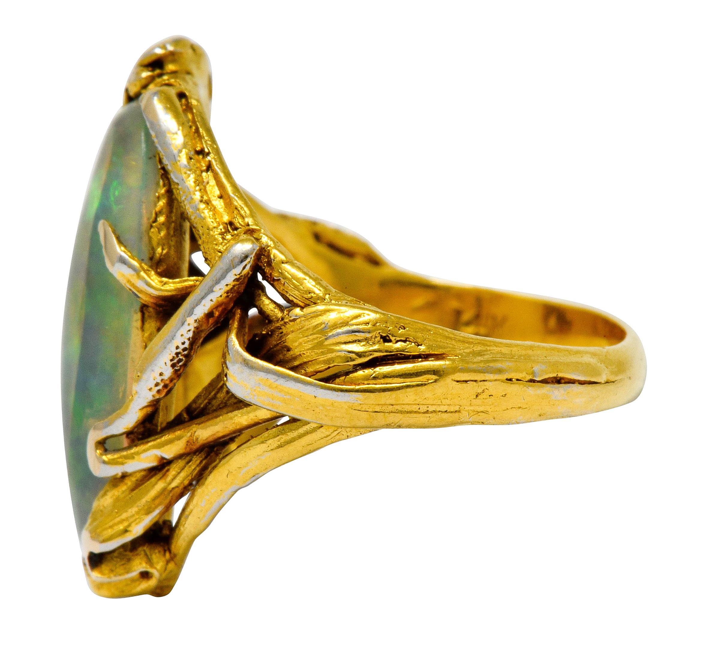Arts and Crafts Walton & Co. Arts & Crafts Opal 14 Karat Gold Dragonfly Ring