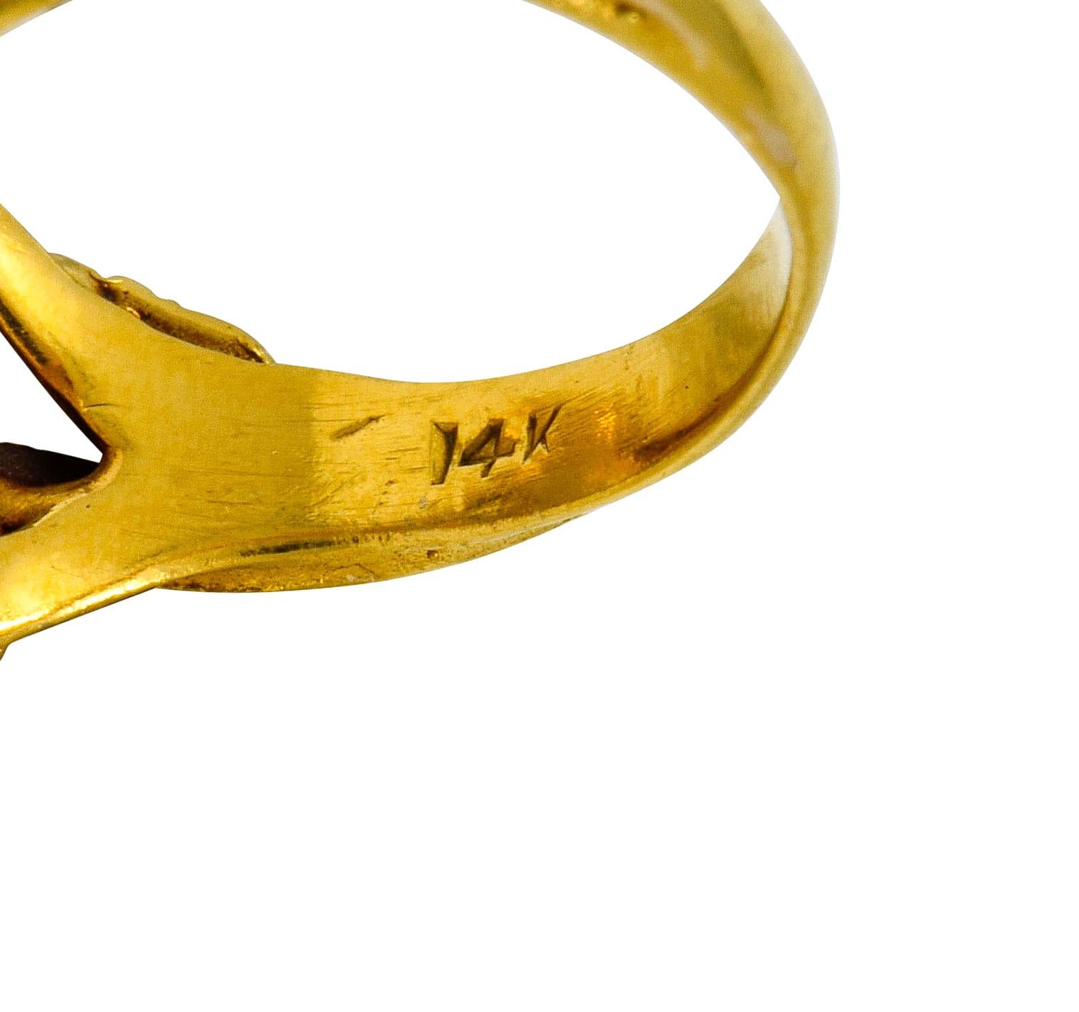 Women's or Men's Walton & Co. Arts & Crafts Opal 14 Karat Gold Dragonfly Ring