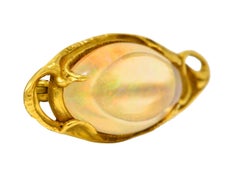 Walton & Co. Jelly Opal Cabochon 14 Karat Gold Gingko Brooch