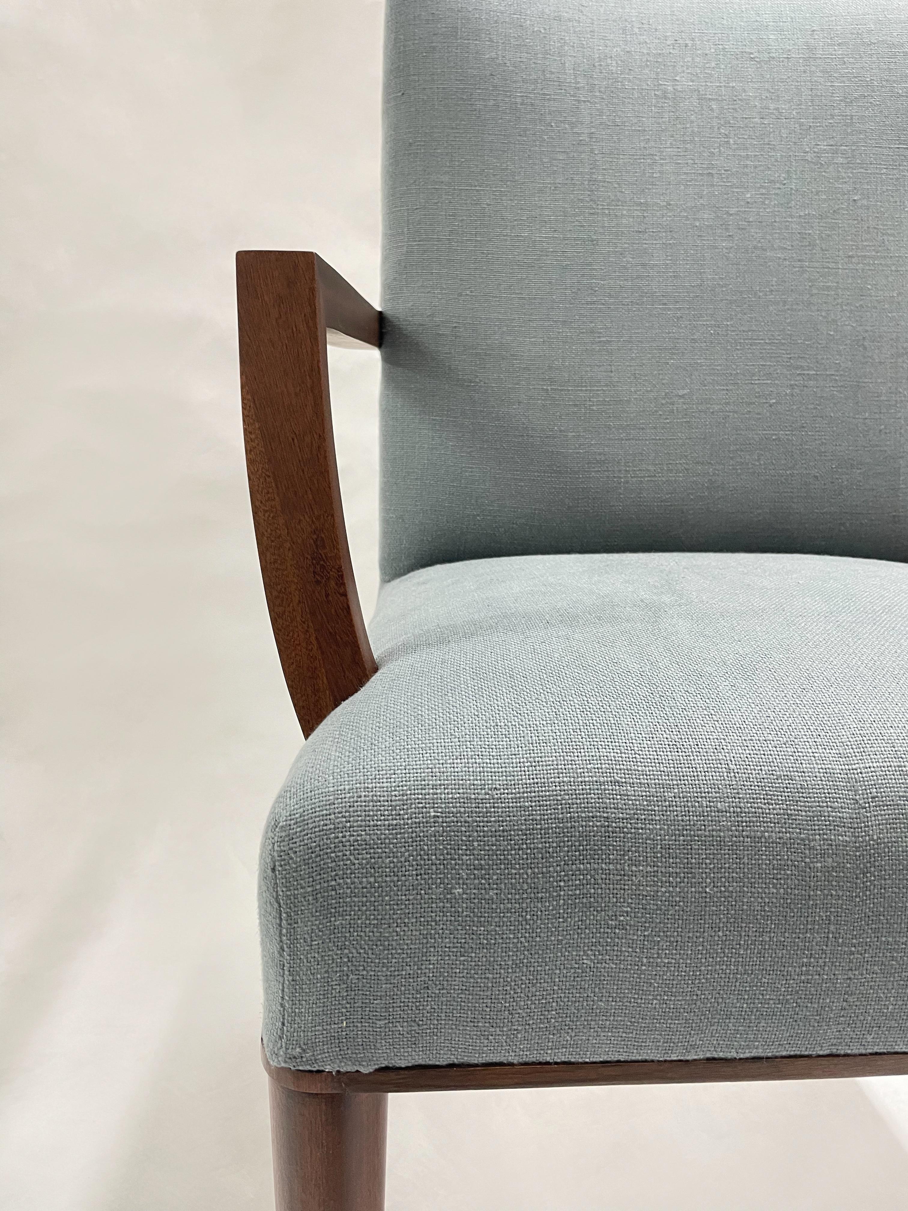 American Classical Walton open armchair with carved frame and upholstered seat For Sale