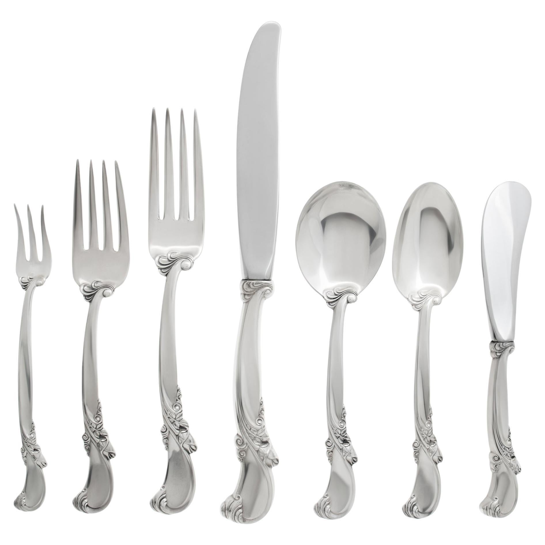 WALTZ OF SPRING, 74 pieces, sterling silver flatware set, patented by Wallace For Sale
