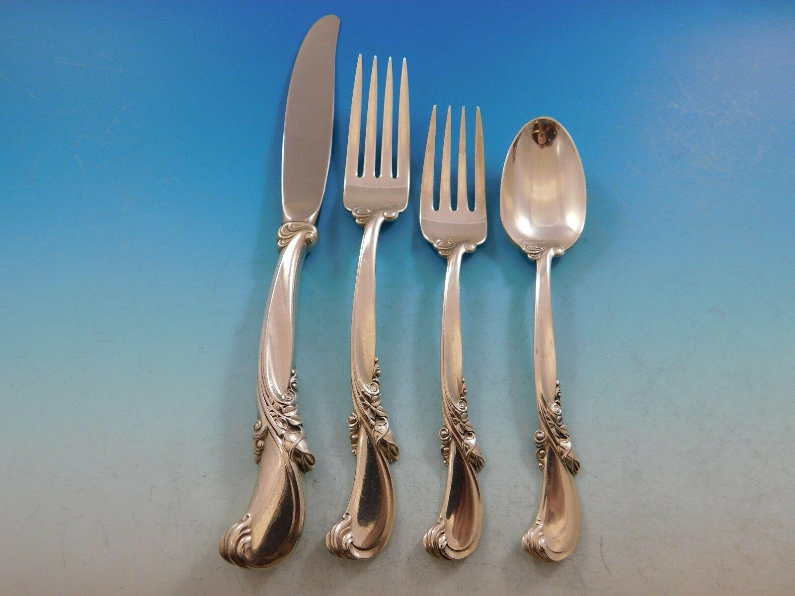 Waltz of Spring by Wallace Sterling Silver Flatware Set for 12 Service 60 Pieces In Excellent Condition For Sale In Big Bend, WI